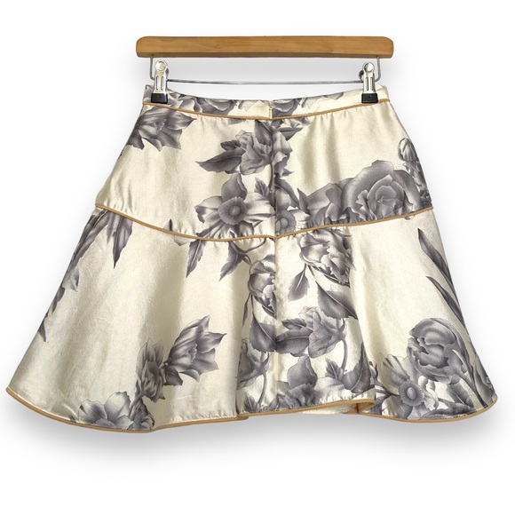 Zimmerman Skirt Mini Rose Floral Cream Grey Size 1 UK 10 Silk Cotton A Line - Picture 6 of 16